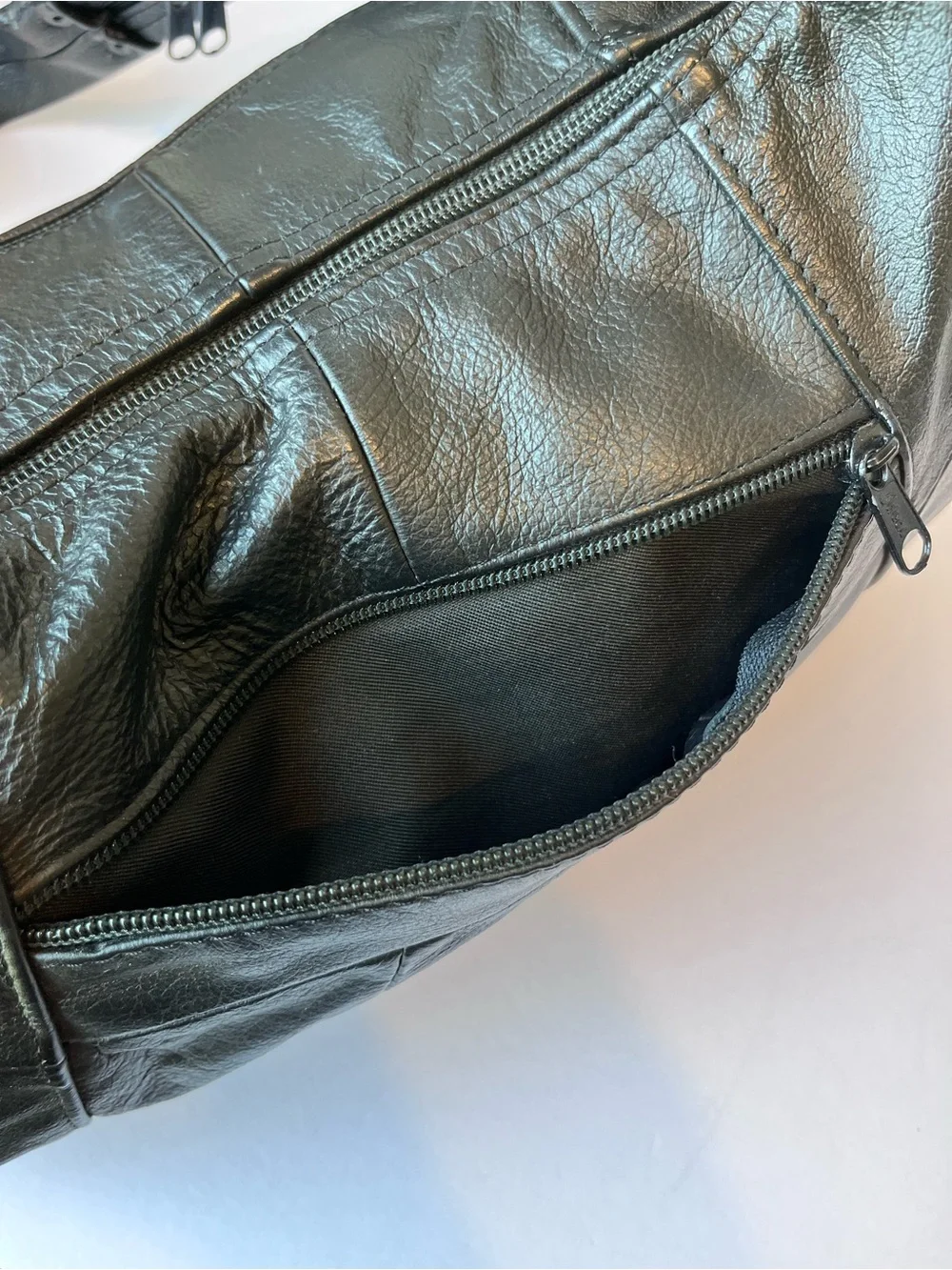 Vintage Patchwork Black Leather Hobo Bag Made in Mexico Shoulder Bag